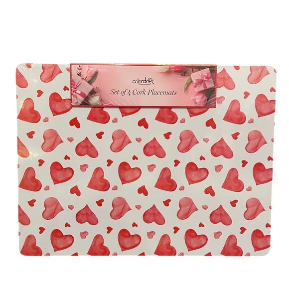 Colordrift Valentine Red HEARTS Cork Backed Hard Placemats 12x16 Set of 4 New - Picture 10 of 10